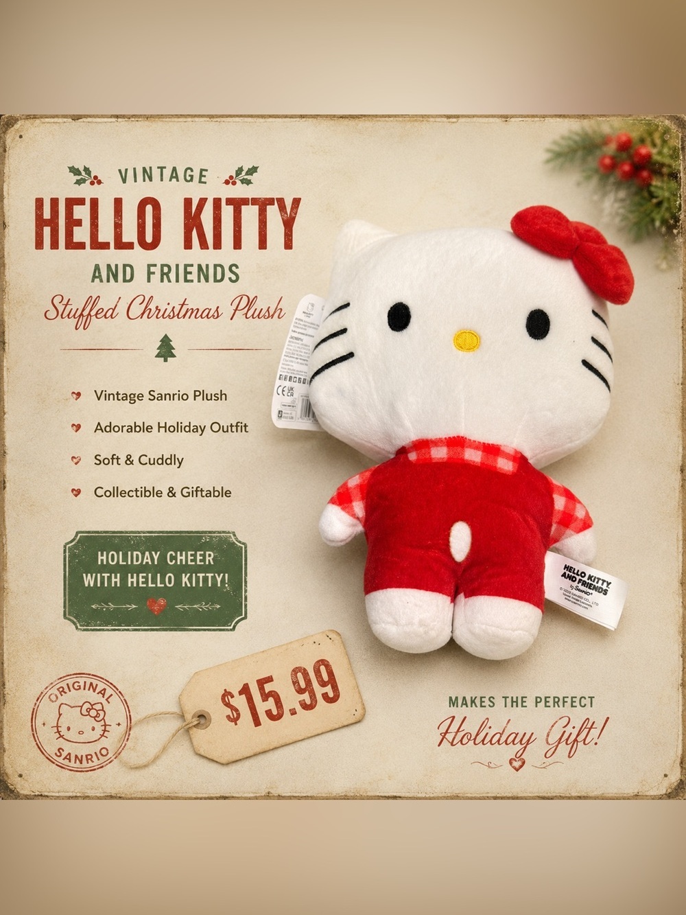 Sanrio Hello Kitty Plush in Red, White & Yellow
